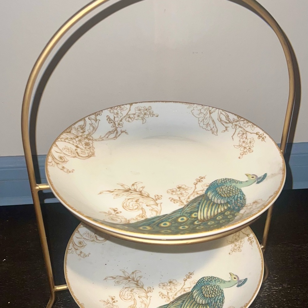 222 Fifth Gold and Cream Peacock Tiered Stand